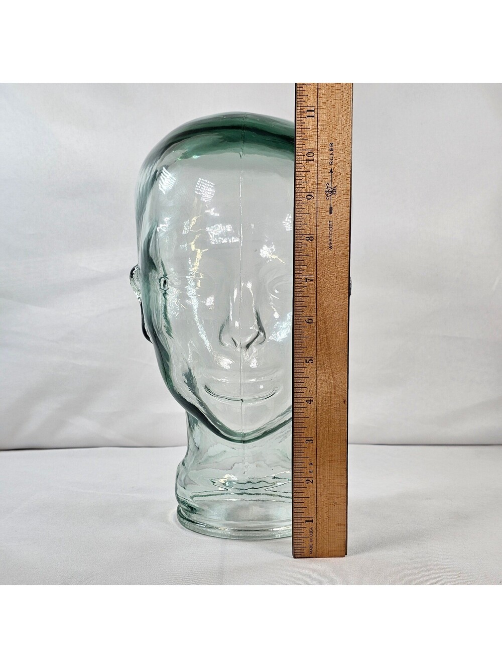 Vintage Light Green Glass Mannequin Head Life Size Hat Wig Display Stand 11.5in - Picture 3 of 9